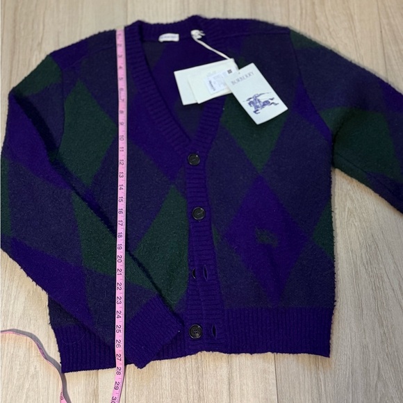 Burberry Purple & Green Argyle Wool-Blend Cardigan Originally $1850 never worn - Picture 2 of 5